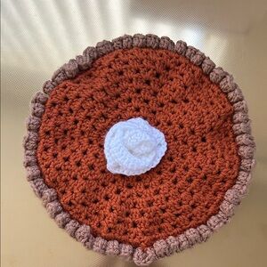 Handmade Crochet Pumpkin Pie Hat with Whipped Cream Dollop